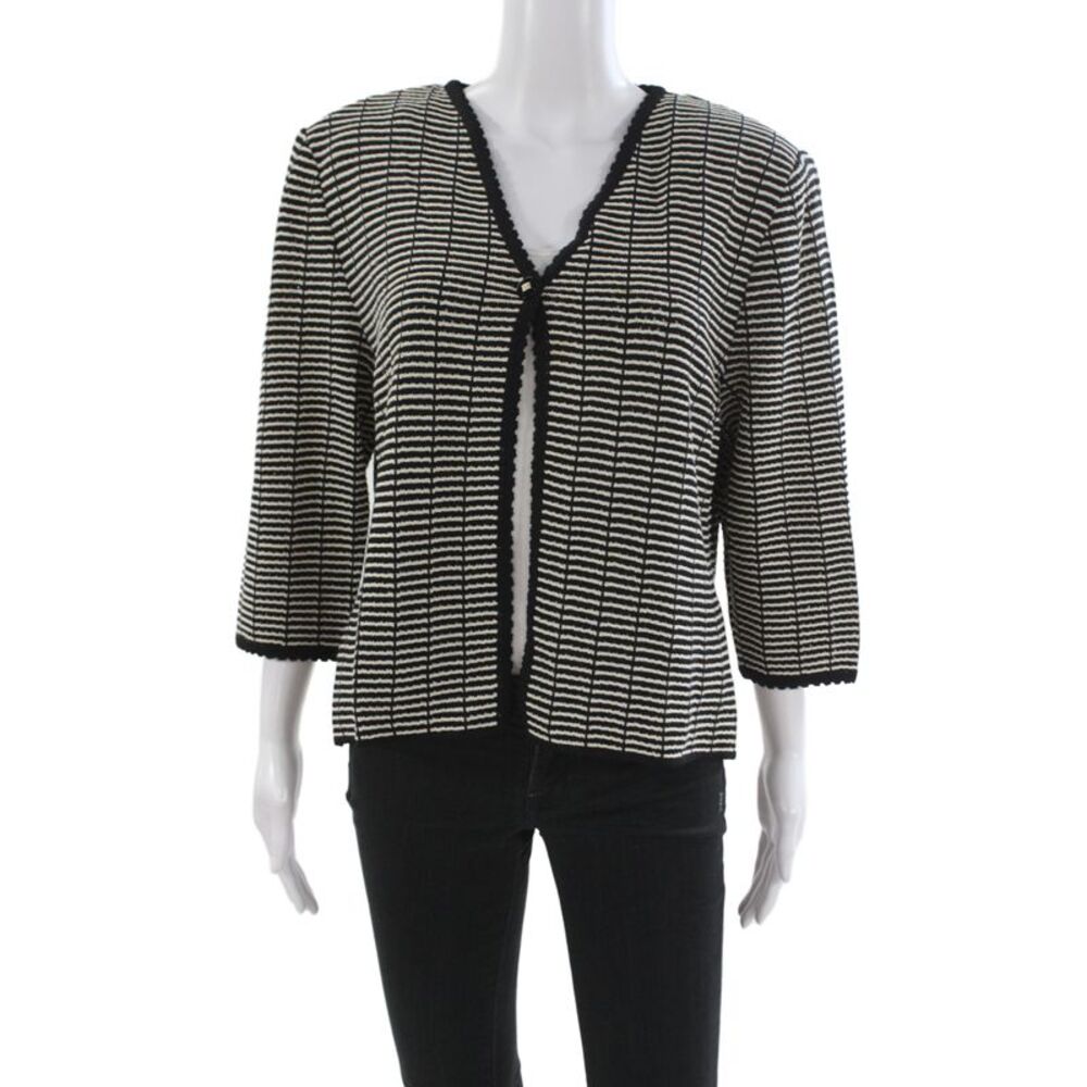 St. John Collection By Marie Gray Women Striped Jacket Black 3/4 Sleeve Size 12